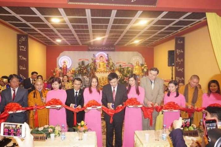 Representatives cut a ribbon at the opening of the temple in January. From vietnamnews.vn