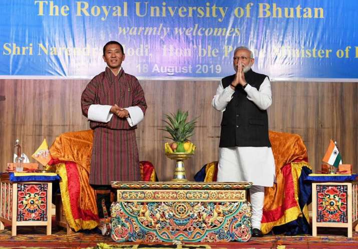 Bhutan’s prime minister Dr. Lotay Tshering welcomes Modi. From Facebook.com