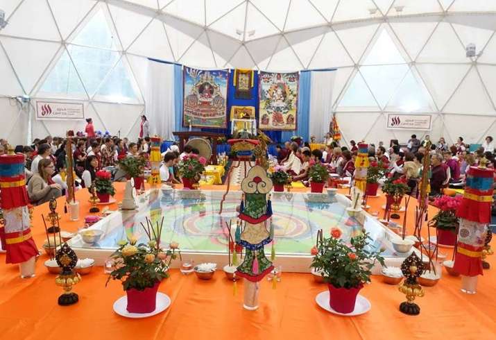 Mandala and offerings at the Kunsangar North center. From facebook.com