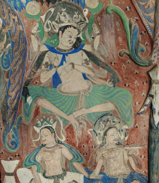 Fig. 11. Narayana, with three heads and six arms, on the south end of the west wall, cave No.285 of the Western Wei dynasty (535–56 CE), Mogao, Dunhuang. Image courtesy of Prof. Osmund Bopearachchi