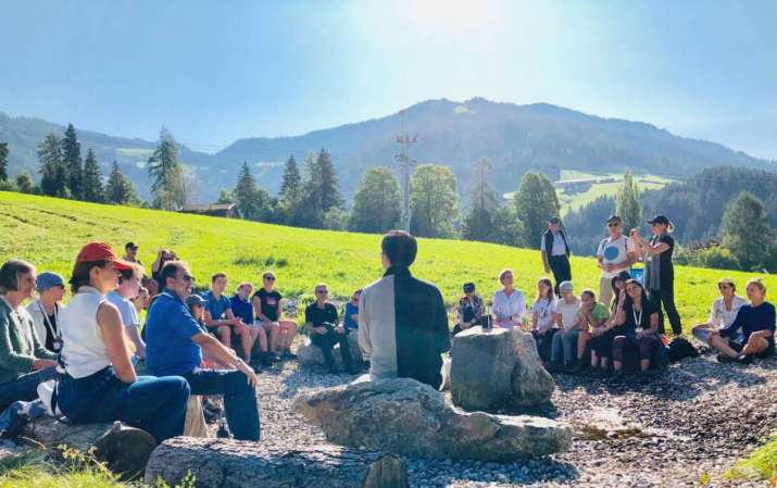 Mindfulness hike on mindful economy at the European Forum Alpbach. Image courtesy of the author