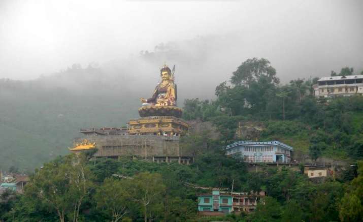 The statue of Guru Rinpoche overlooking Tso Pema. From hillpost.in