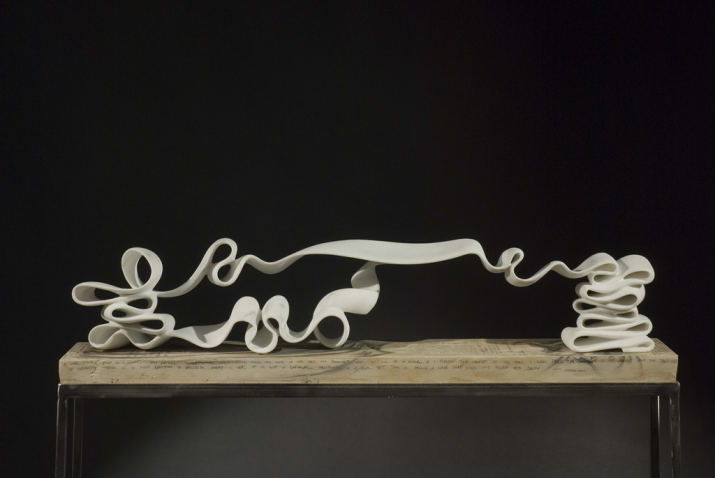 <i>Ribbons #16</i> by Elizabeth Turk, 2008; marble, 7 x 33 x 5 inches. Image courtesy of the artist and Hirschl & Adler Modern