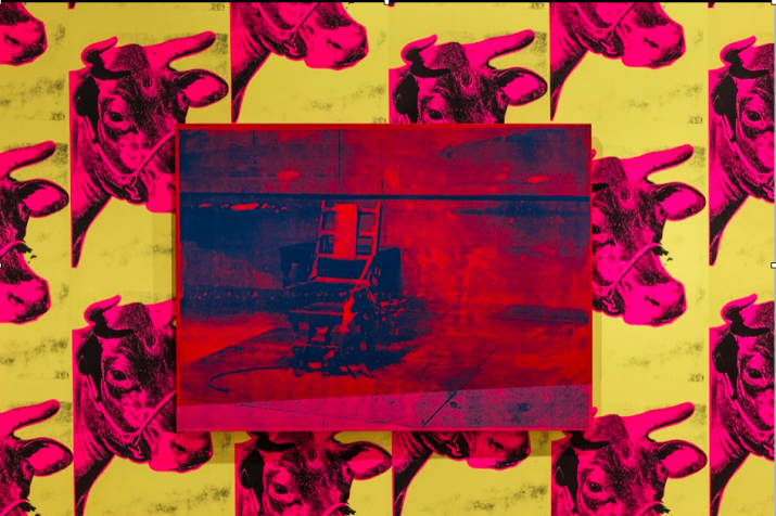 Cow wallpaper with <i>Electric Chair</i>. 1966. Andy Warhol.