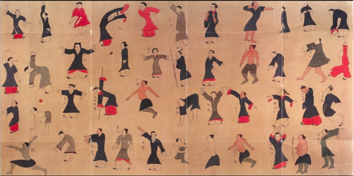 Daoyin Tu diagram of energetic exercises from Mawangdui Tomb. 206 BCE. China. From Core of Culture