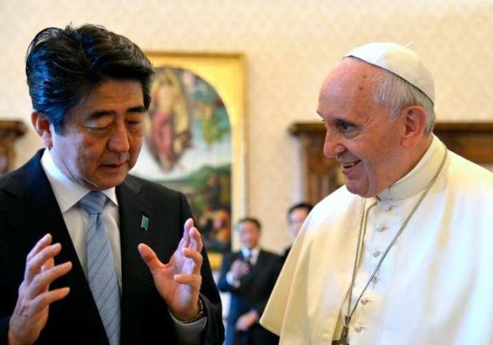 The Pope meets with Japanese Prime Minister Shinzo Abe, 2014. From americanmagazine.org
