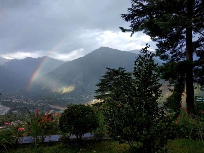 Rainbow above Kullu Valley during commemorations for the 145th birth anniversary of Nicholas Roerich. From irmtkullu.com
