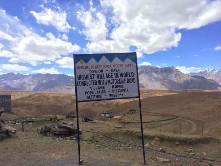 Signboard for the village of Komic in Spiti Valley. Photo by Abhimanyu Chakravorty. From indianexpress.com