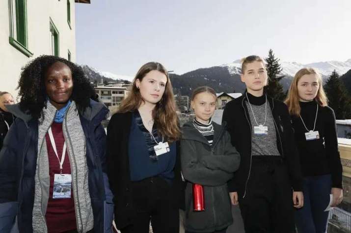 Vanessa Nakate, Luisa Neubauer, Greta Thunberg, Isabelle Axelsson, and Loukina Tille in Davos. From buzzfeednews.com
