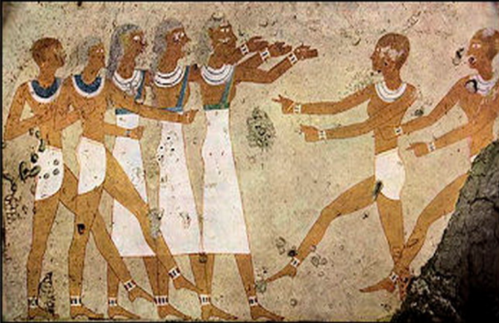 Hand gestures in Egyptian dynastic dance. Wall painting, pyramid, Egypt, pre-2000 BCE. From Core of Culture.