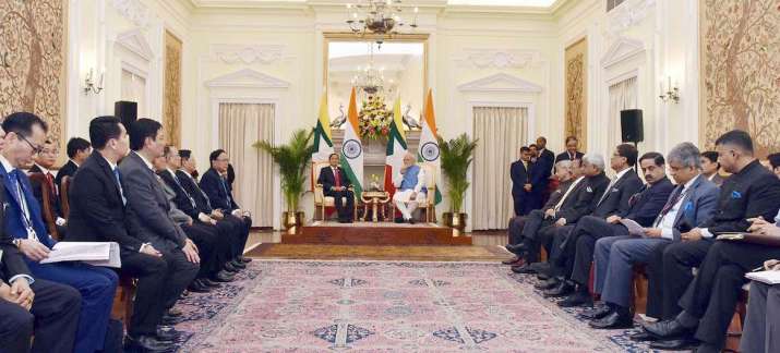 Myamar president U Win Myint and Indian prime minister Shri Narendra Modi during the exchange of agreements between India and Myanmar in New Delhi on 27 February 2020. From newsin.asia
