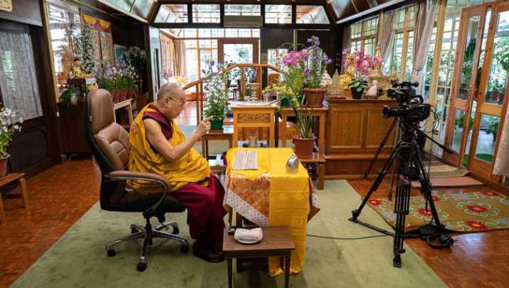 The Dalai Lama speaks live to a global audience from his residence in Dharamsala. Photo by Ven. Tenzin Jamphel. From tibet.net
