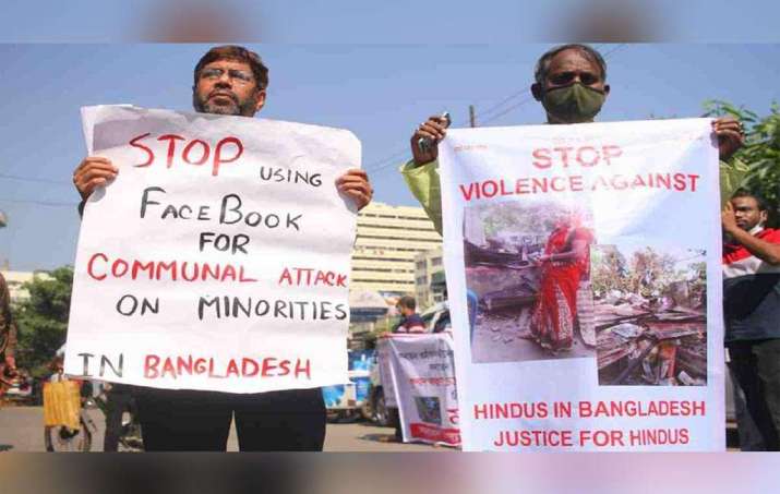 Protesters demand an end to attacks on minority communities. From dhakatribune.com