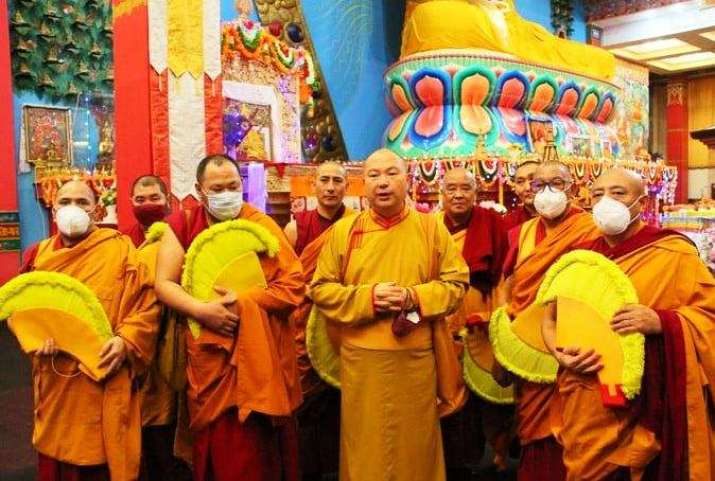 Telo Tulku Rinpoche and monks during the anniversary program. From facebook.com